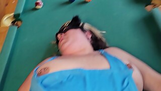 Sexy pregnant wife gets fucked on pool table and creampied