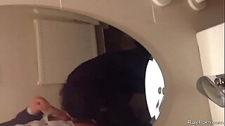 Short haired wife sucks a cock in the bathroom