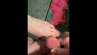 Cumming on my wifeâ€™s tiny feet for the first time