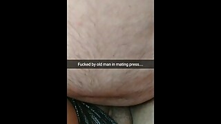 Old man fuck me in mating press with a broken condom...i feel his cum inside....[Cuckold.Snapchat]